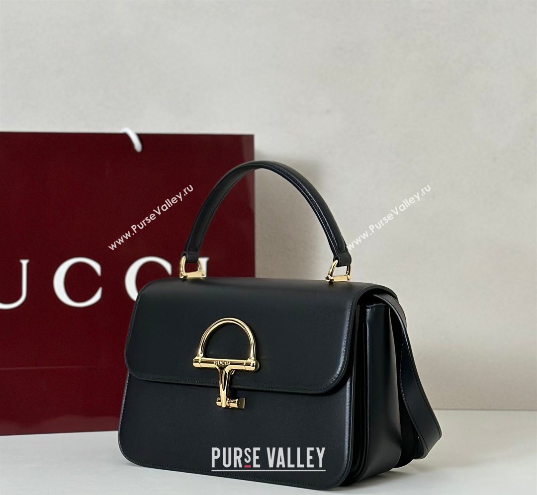 Gucci Siena Leather medium top handle bag with Half Horsebit Black 2026 855535 (DLH-260128008)