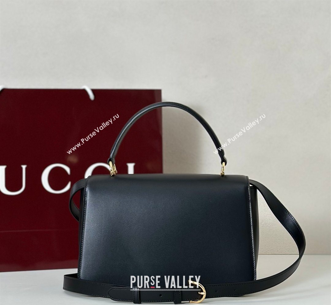 Gucci Siena Leather medium top handle bag with Half Horsebit Black 2026 855535 (DLH-260128008)