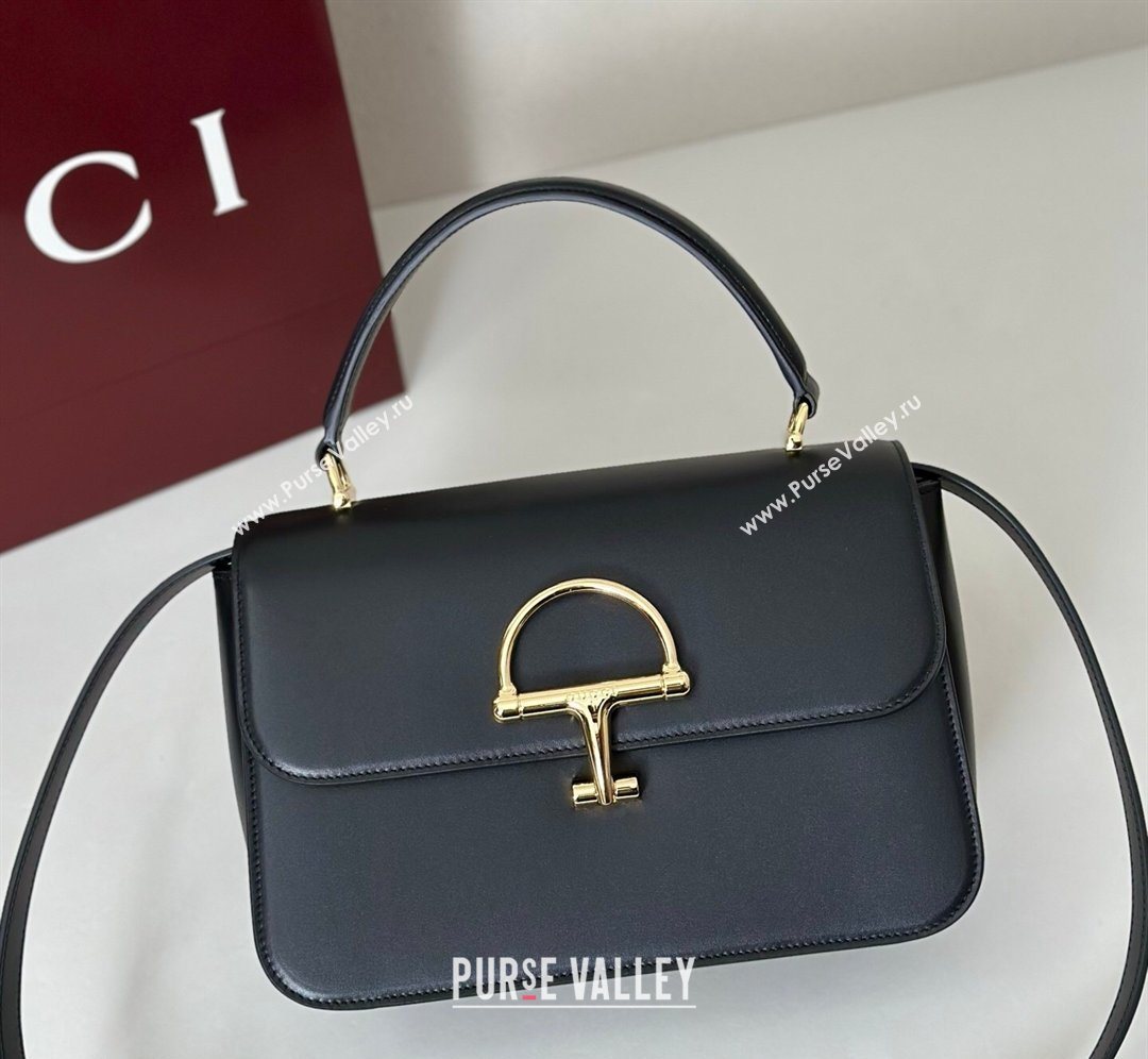 Gucci Siena Leather medium top handle bag with Half Horsebit Black 2026 855535 (DLH-260128008)