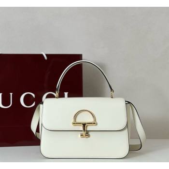 Gucci Siena Leather medium top handle bag with Half Horsebit White 2026 855535 (DLH-260128009)