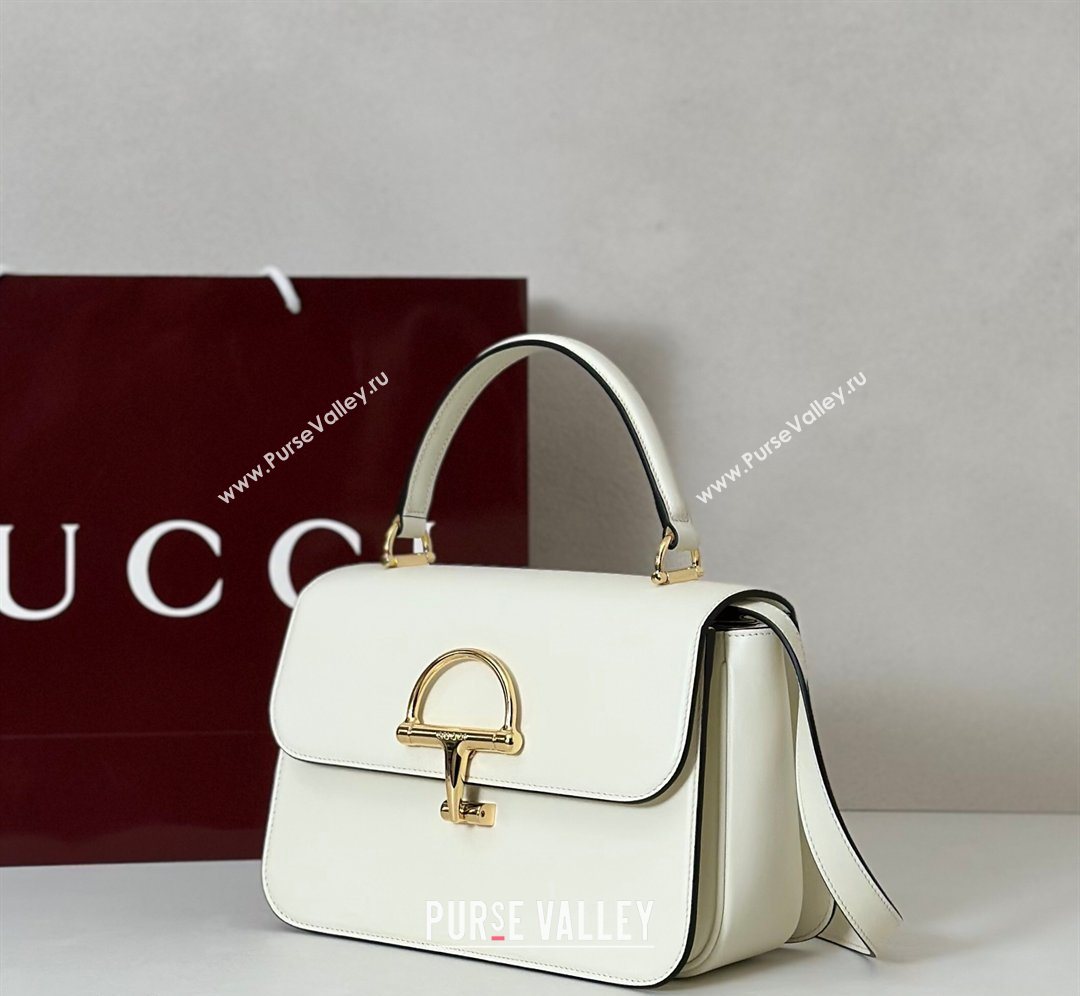 Gucci Siena Leather medium top handle bag with Half Horsebit White 2026 855535 (DLH-260128009)