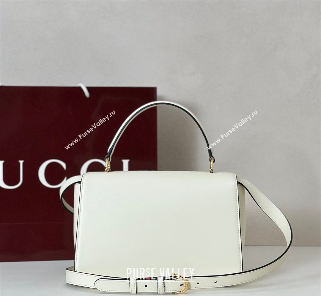 Gucci Siena Leather medium top handle bag with Half Horsebit White 2026 855535 (DLH-260128009)