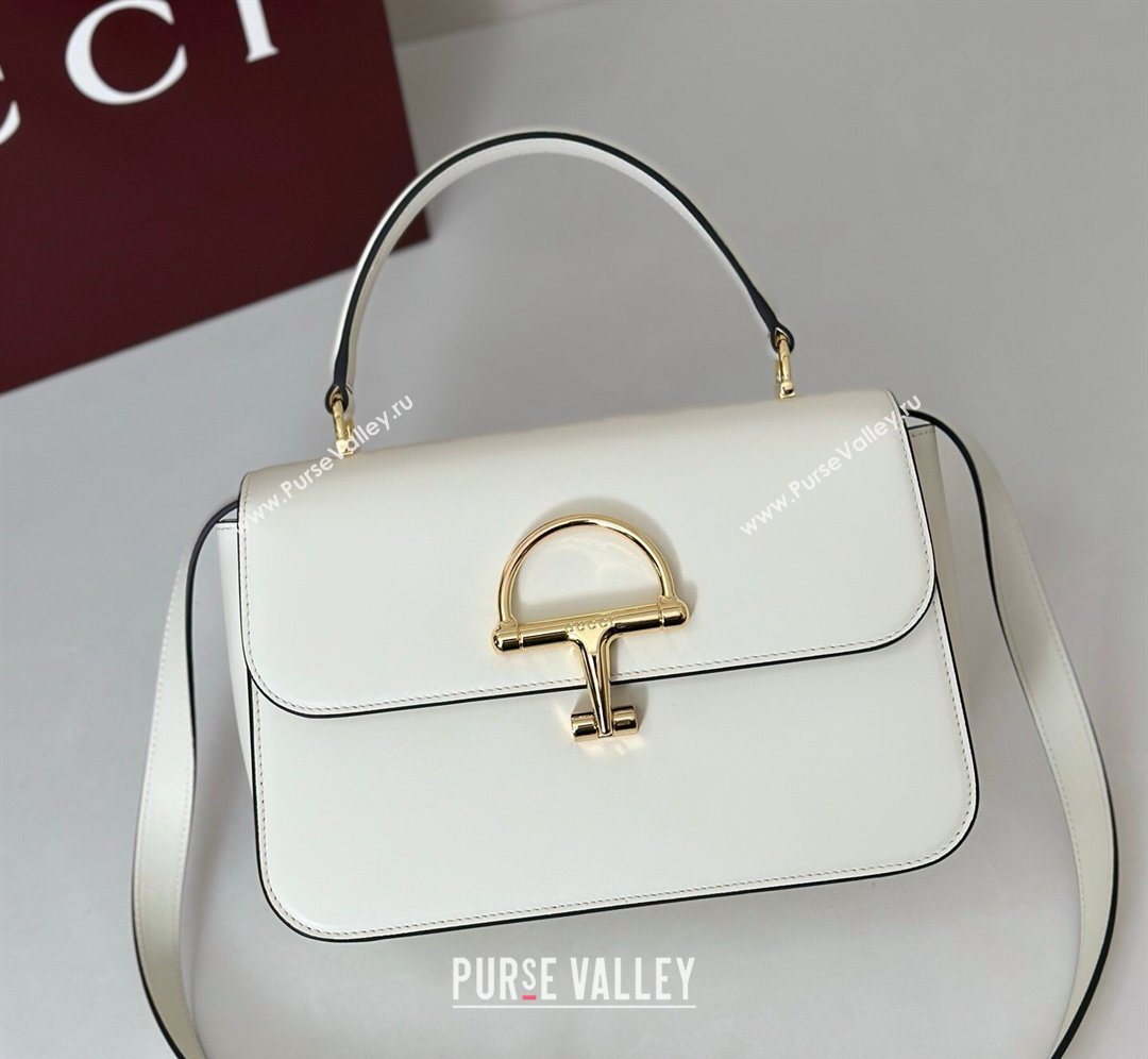 Gucci Siena Leather medium top handle bag with Half Horsebit White 2026 855535 (DLH-260128009)