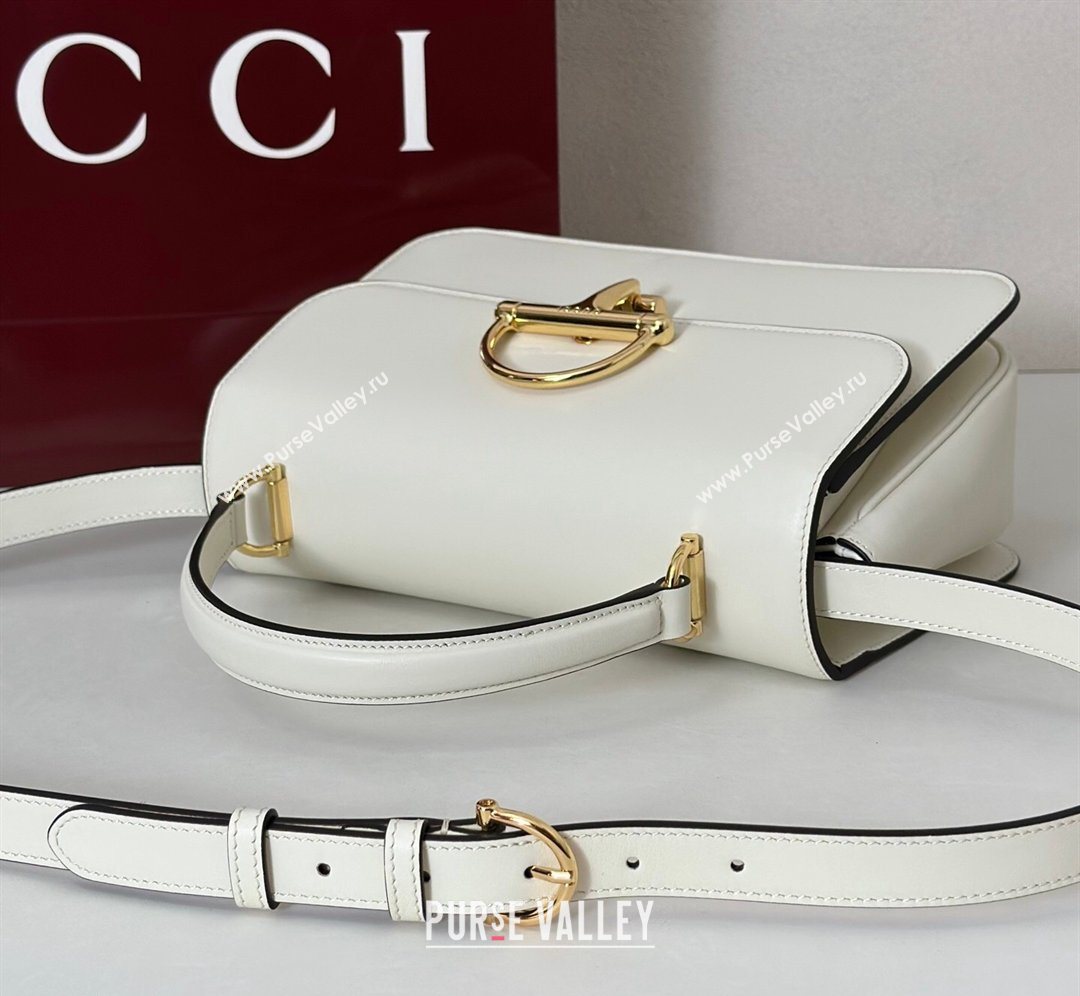 Gucci Siena Leather medium top handle bag with Half Horsebit White 2026 855535 (DLH-260128009)