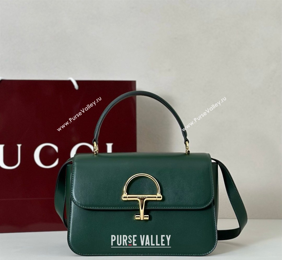 Gucci Siena Leather medium top handle bag with Half Horsebit Green 2026 855535 (DLH-260128010)