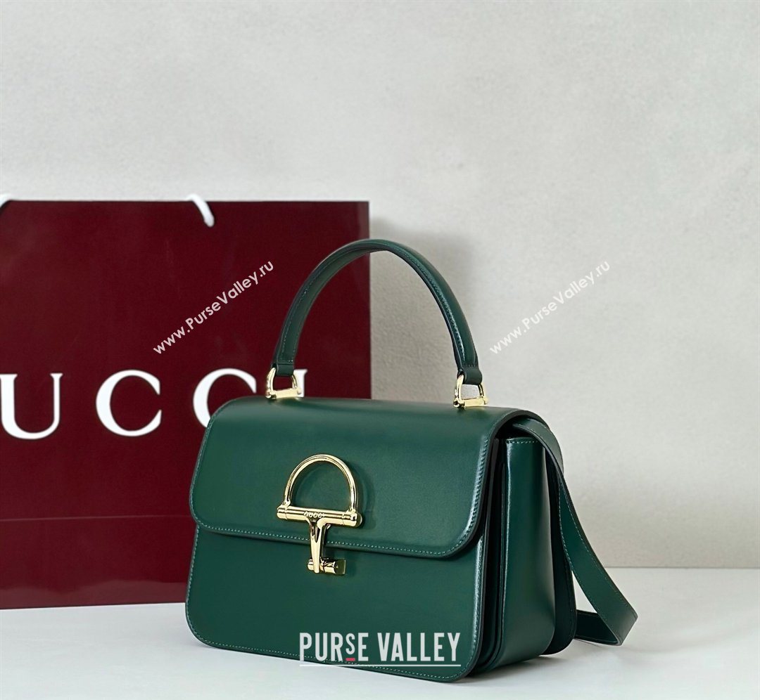 Gucci Siena Leather medium top handle bag with Half Horsebit Green 2026 855535 (DLH-260128010)