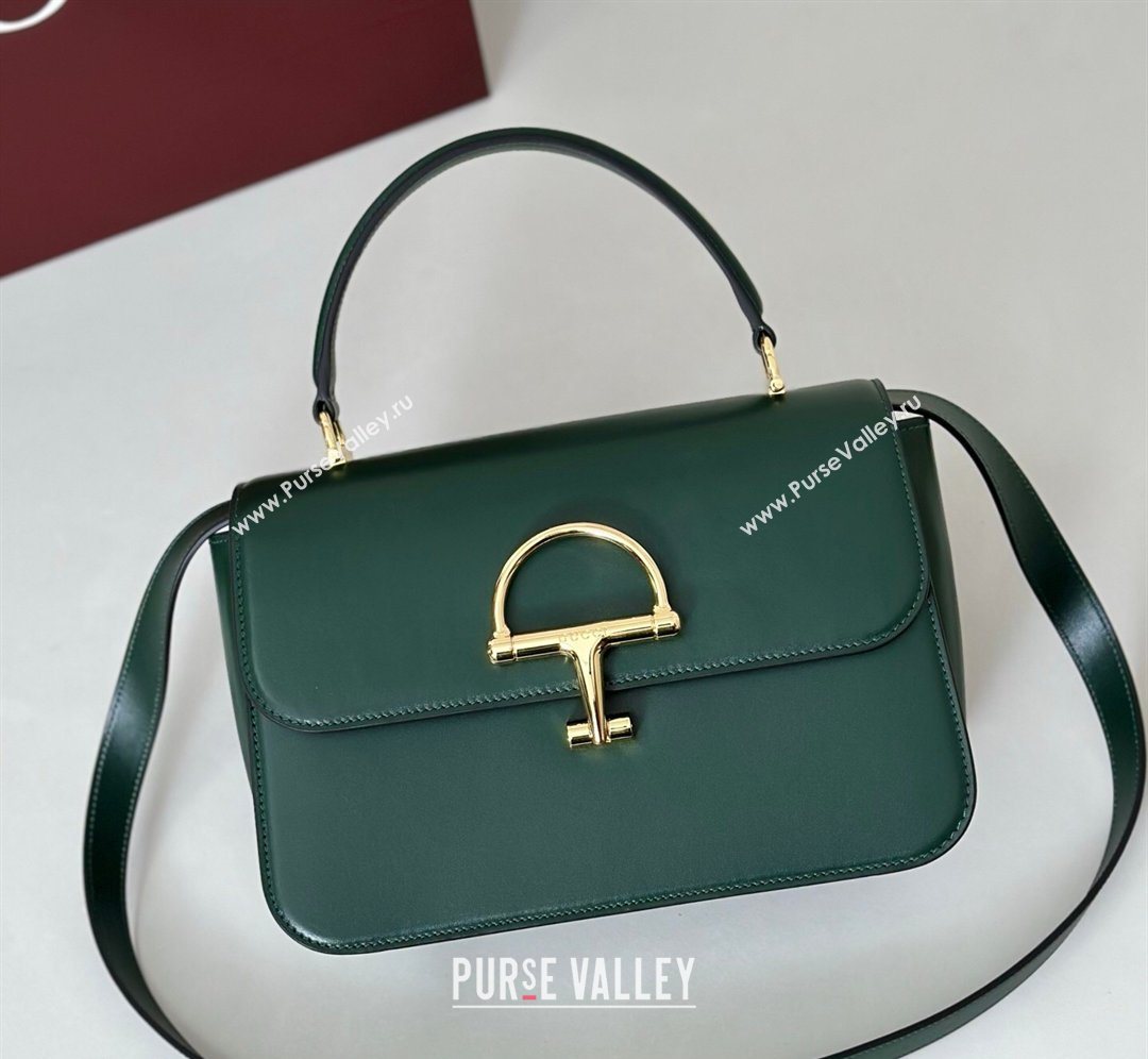 Gucci Siena Leather medium top handle bag with Half Horsebit Green 2026 855535 (DLH-260128010)