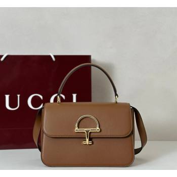Gucci Siena Leather medium top handle bag with Half Horsebit Brown 2026 855535 (DLH-260128011)