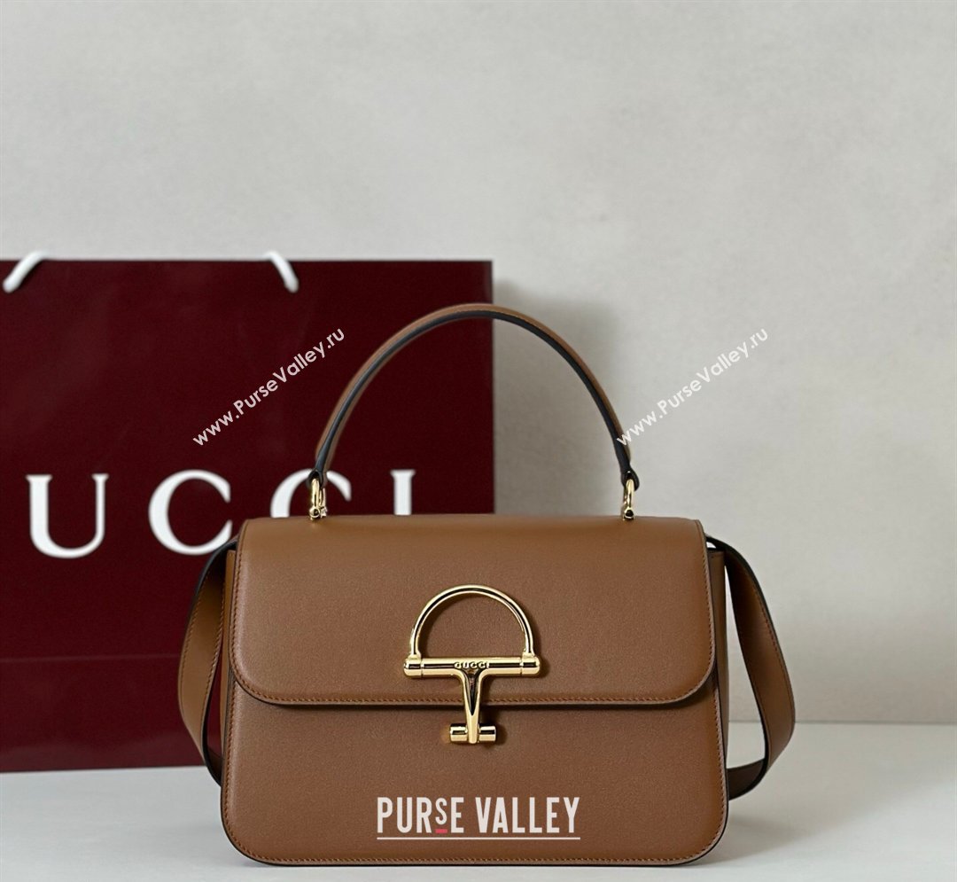 Gucci Siena Leather medium top handle bag with Half Horsebit Brown 2026 855535 (DLH-260128011)