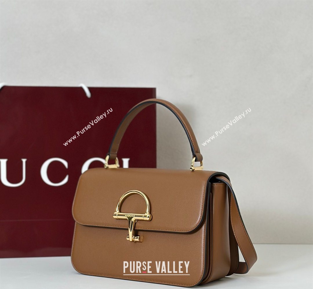 Gucci Siena Leather medium top handle bag with Half Horsebit Brown 2026 855535 (DLH-260128011)
