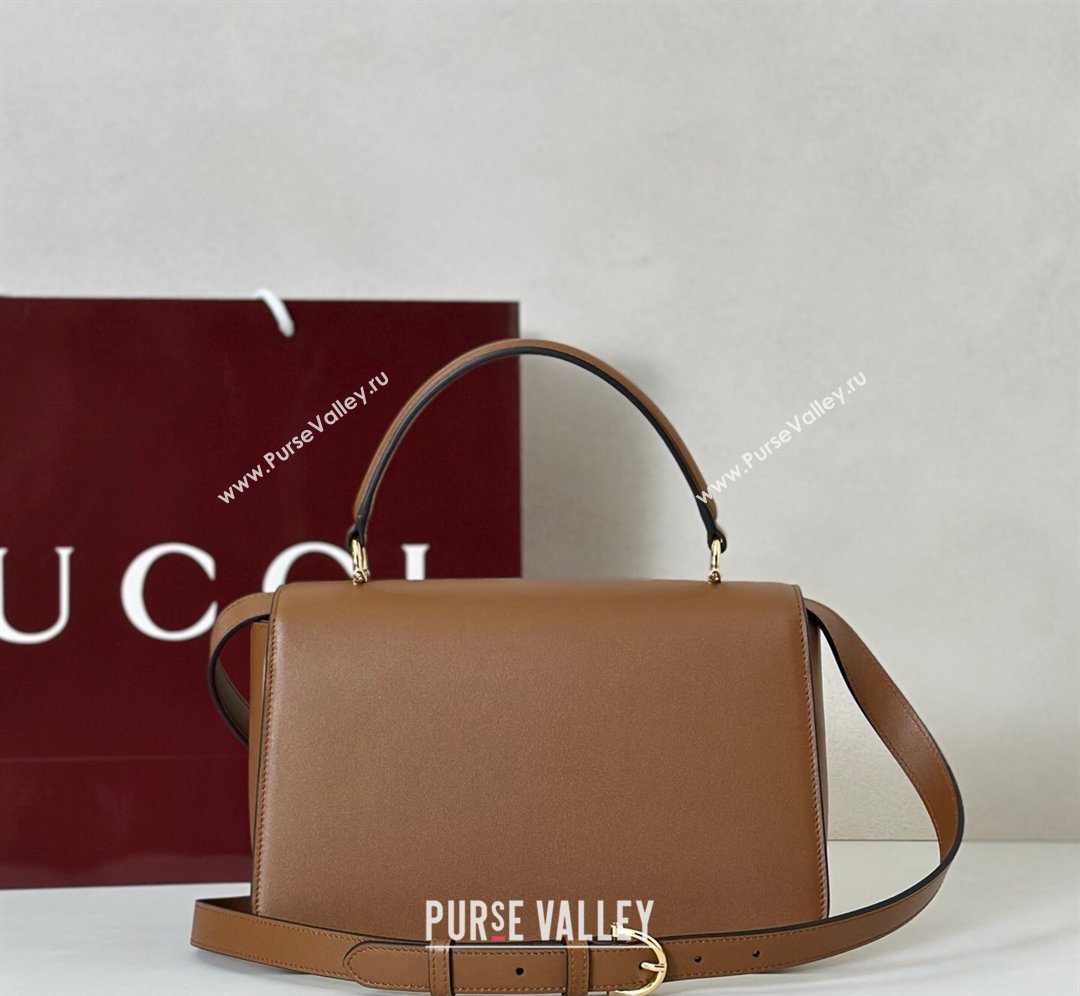 Gucci Siena Leather medium top handle bag with Half Horsebit Brown 2026 855535 (DLH-260128011)