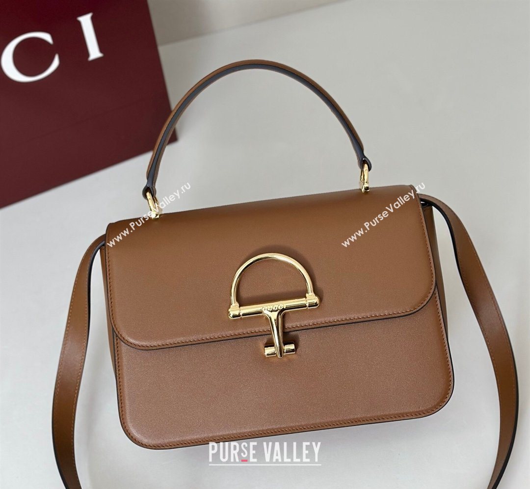 Gucci Siena Leather medium top handle bag with Half Horsebit Brown 2026 855535 (DLH-260128011)