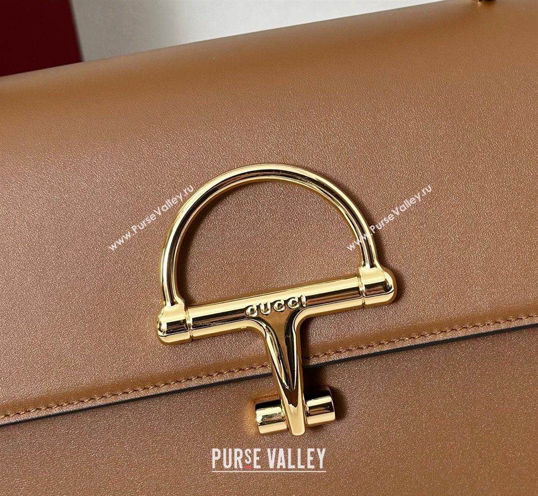 Gucci Siena Leather medium top handle bag with Half Horsebit Brown 2026 855535 (DLH-260128011)
