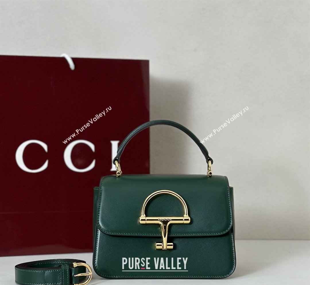 Gucci Siena Leather small top handle bag with Half Horsebit Green 2026 855536 (DLH-260128013)