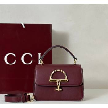 Gucci Siena Leather small top handle bag with Half Horsebit Burgundy 2026 855536 (DLH-260128014)