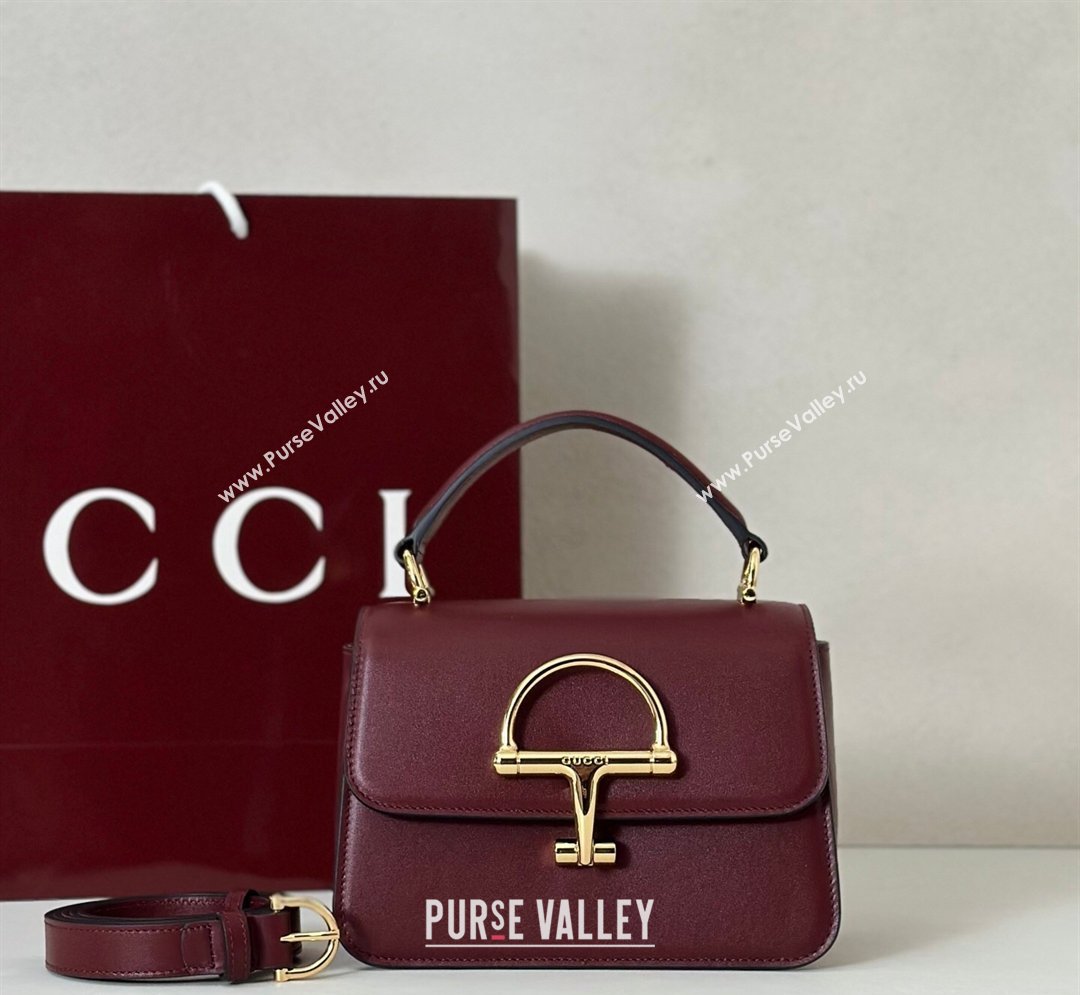 Gucci Siena Leather small top handle bag with Half Horsebit Burgundy 2026 855536 (DLH-260128014)