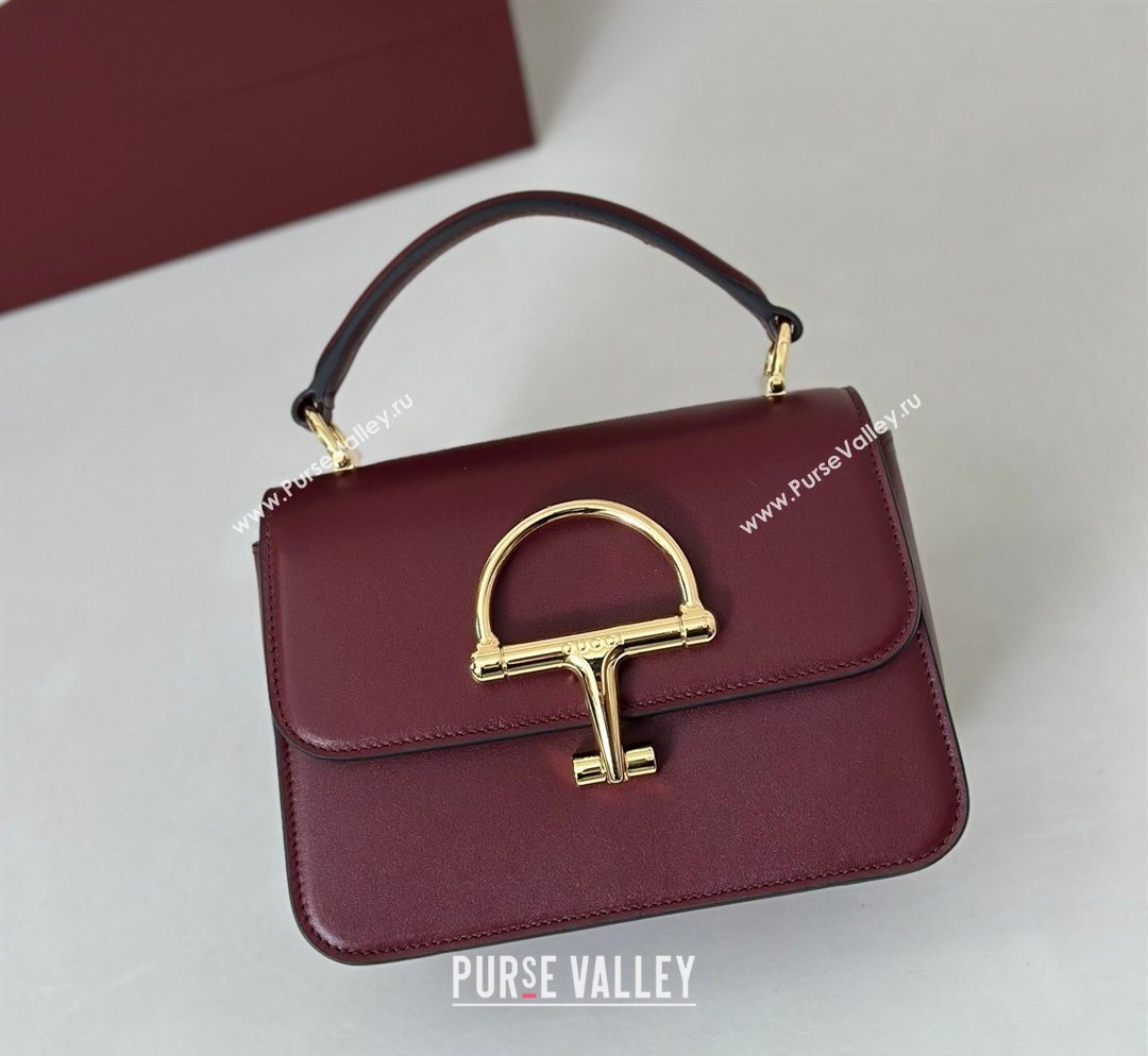 Gucci Siena Leather small top handle bag with Half Horsebit Burgundy 2026 855536 (DLH-260128014)
