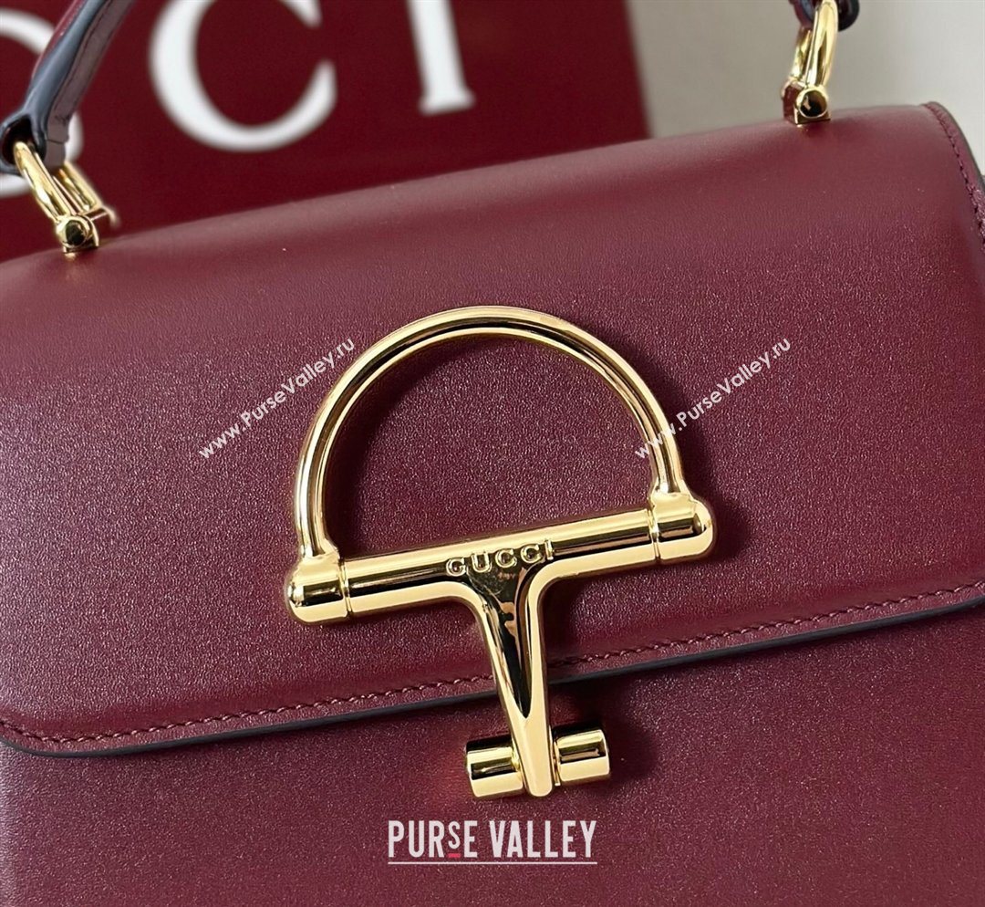 Gucci Siena Leather small top handle bag with Half Horsebit Burgundy 2026 855536 (DLH-260128014)