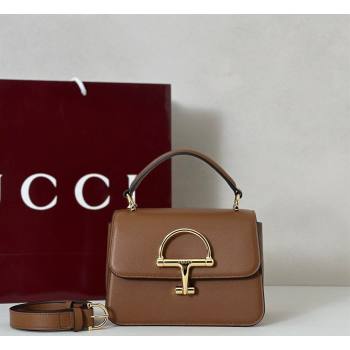 Gucci Siena Leather small top handle bag with Half Horsebit Brown 2026 855536 (DLH-260128015)