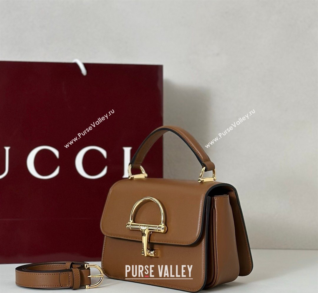 Gucci Siena Leather small top handle bag with Half Horsebit Brown 2026 855536 (DLH-260128015)