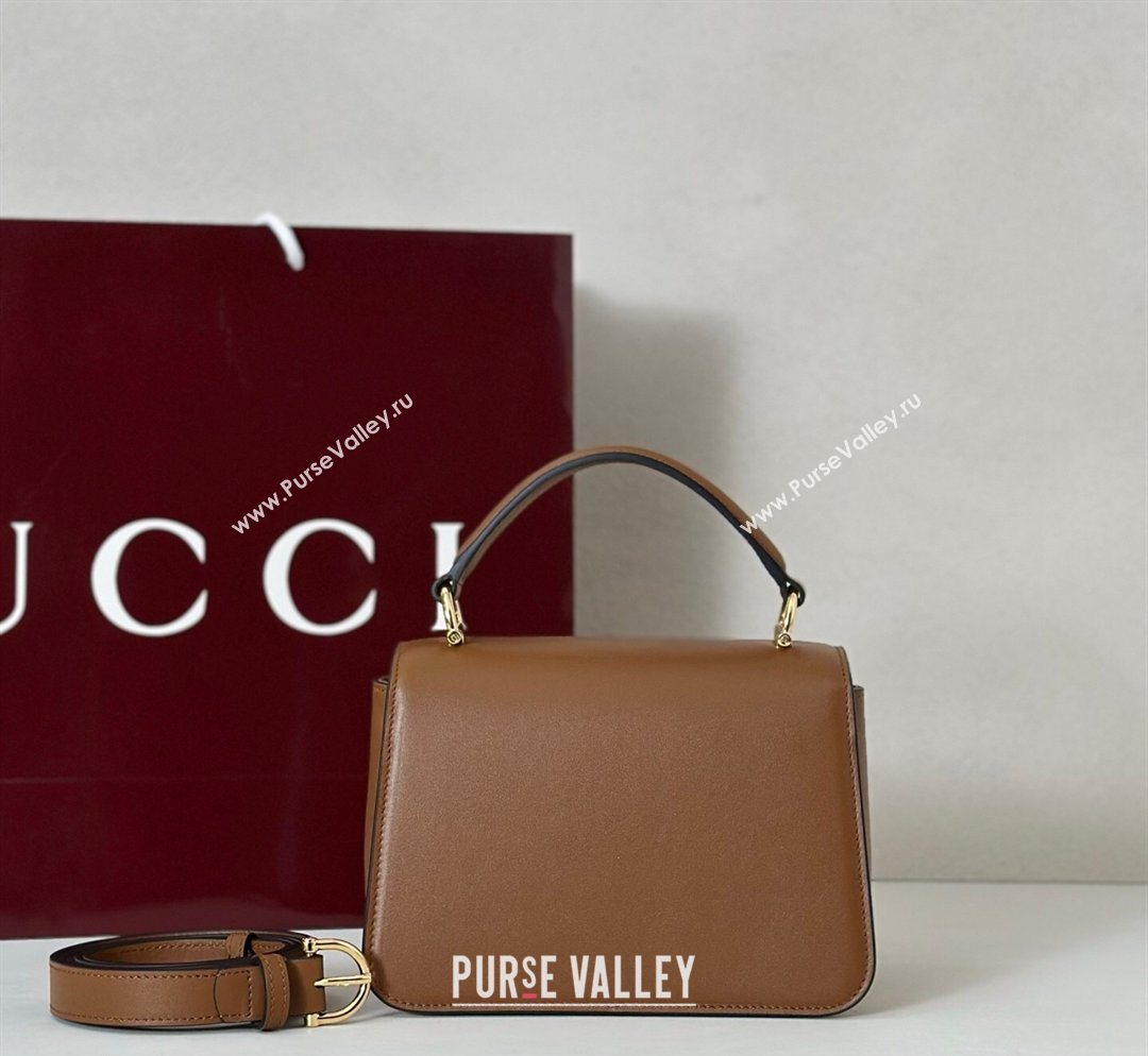 Gucci Siena Leather small top handle bag with Half Horsebit Brown 2026 855536 (DLH-260128015)