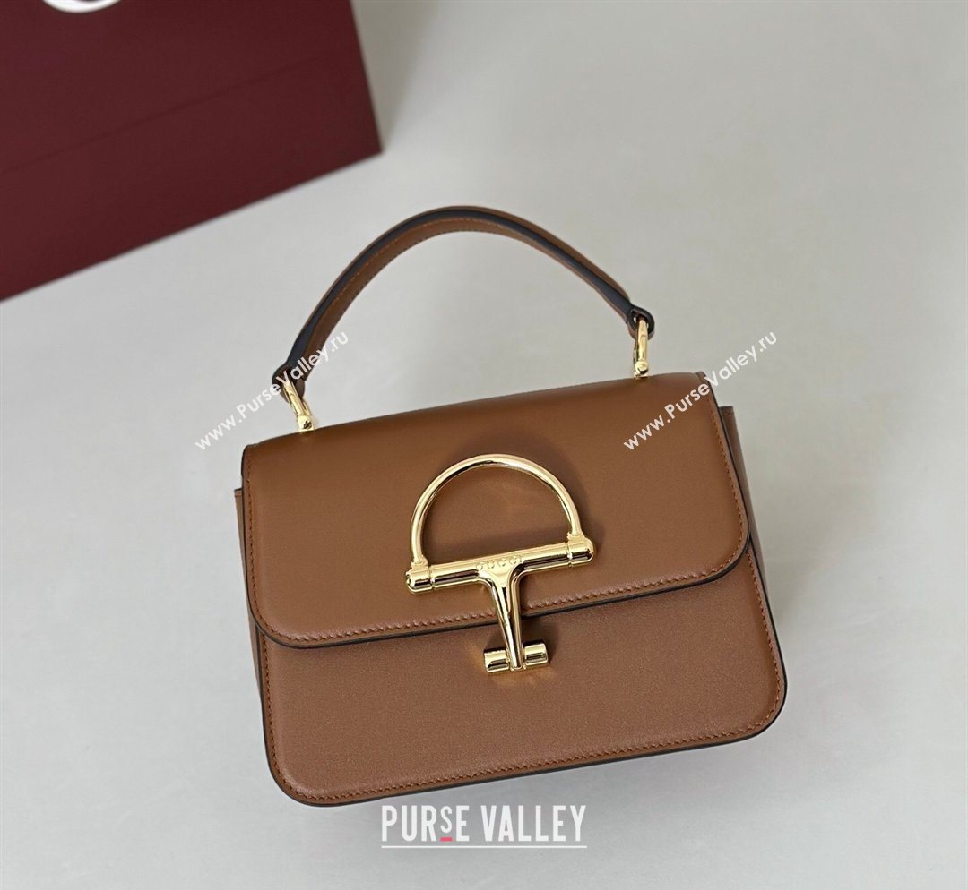 Gucci Siena Leather small top handle bag with Half Horsebit Brown 2026 855536 (DLH-260128015)