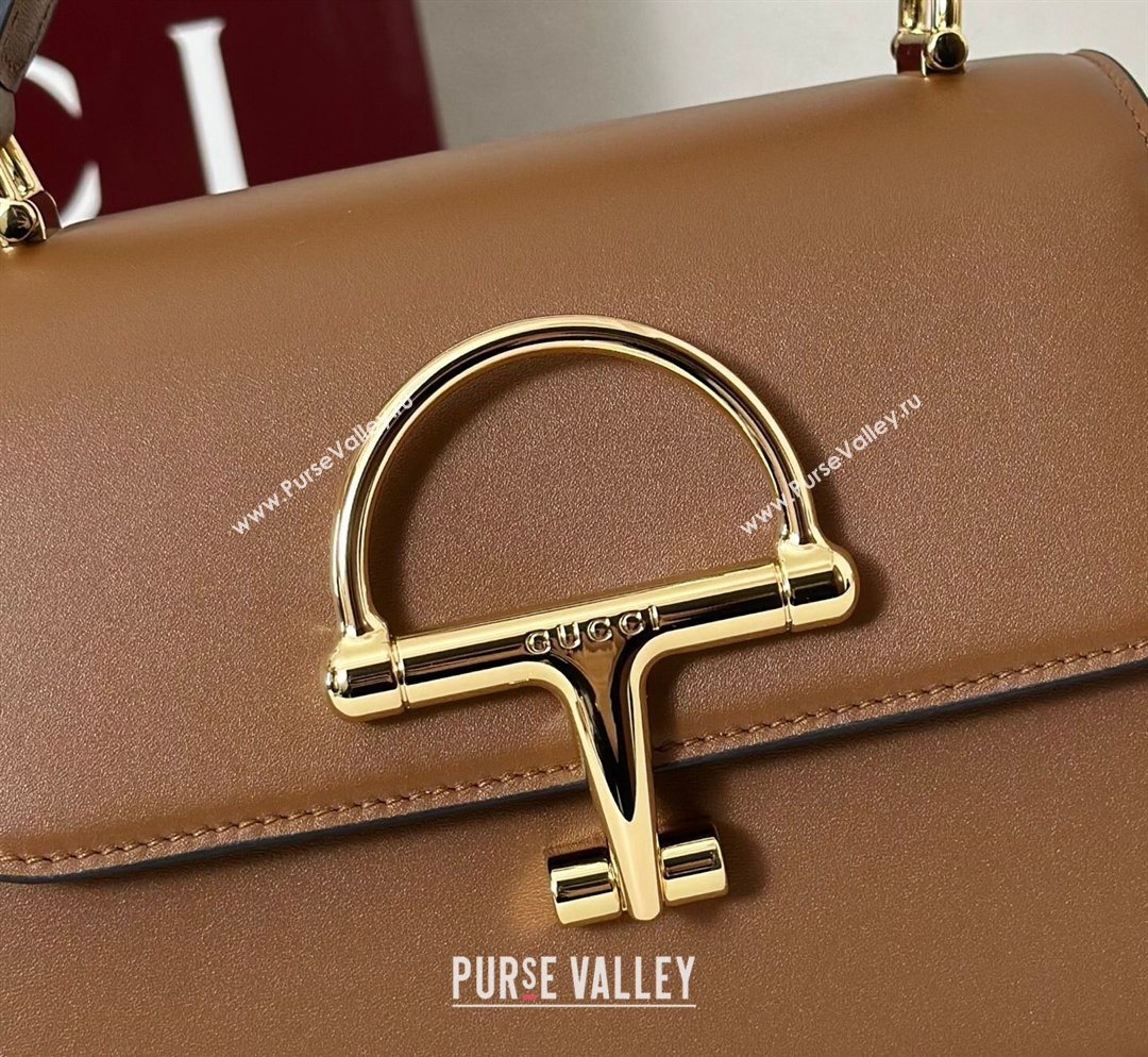 Gucci Siena Leather small top handle bag with Half Horsebit Brown 2026 855536 (DLH-260128015)