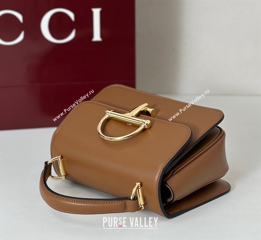 Gucci Siena Leather small top handle bag with Half Horsebit Brown 2026 855536 (DLH-260128015)