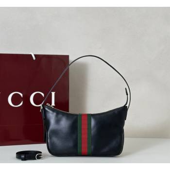 Gucci Lunetta Leather small crossbody bag with web Black 2026 863406 (DLH-260128022)