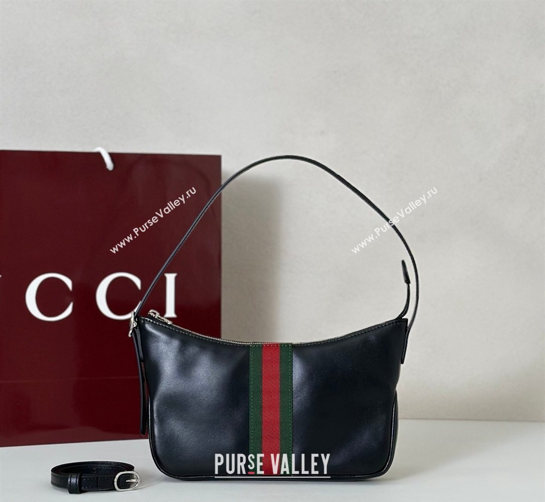 Gucci Lunetta Leather small crossbody bag with web Black 2026 863406 (DLH-260128022)