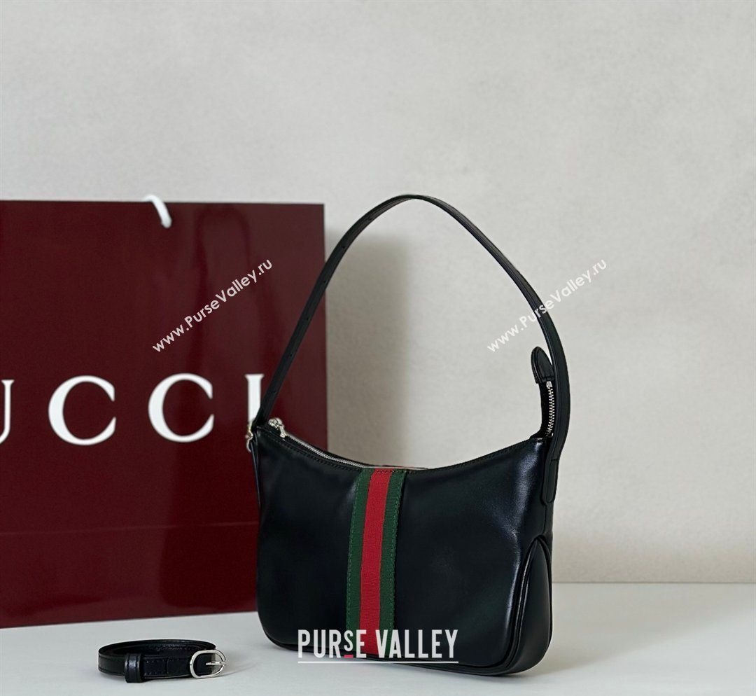 Gucci Lunetta Leather small crossbody bag with web Black 2026 863406 (DLH-260128022)