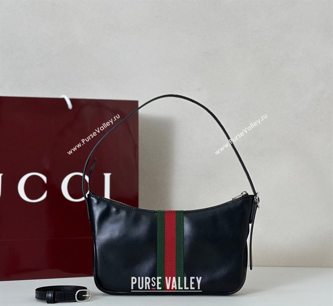 Gucci Lunetta Leather small crossbody bag with web Black 2026 863406 (DLH-260128022)