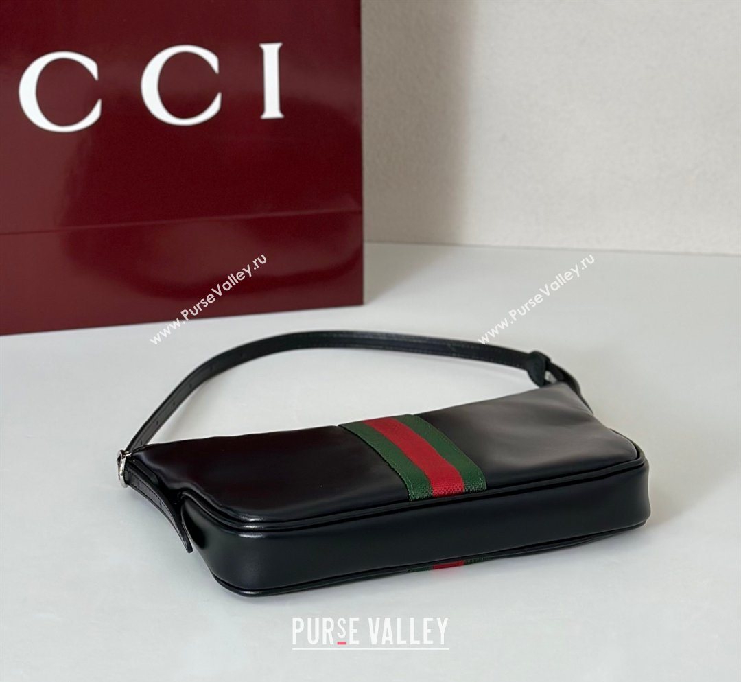 Gucci Lunetta Leather small crossbody bag with web Black 2026 863406 (DLH-260128022)