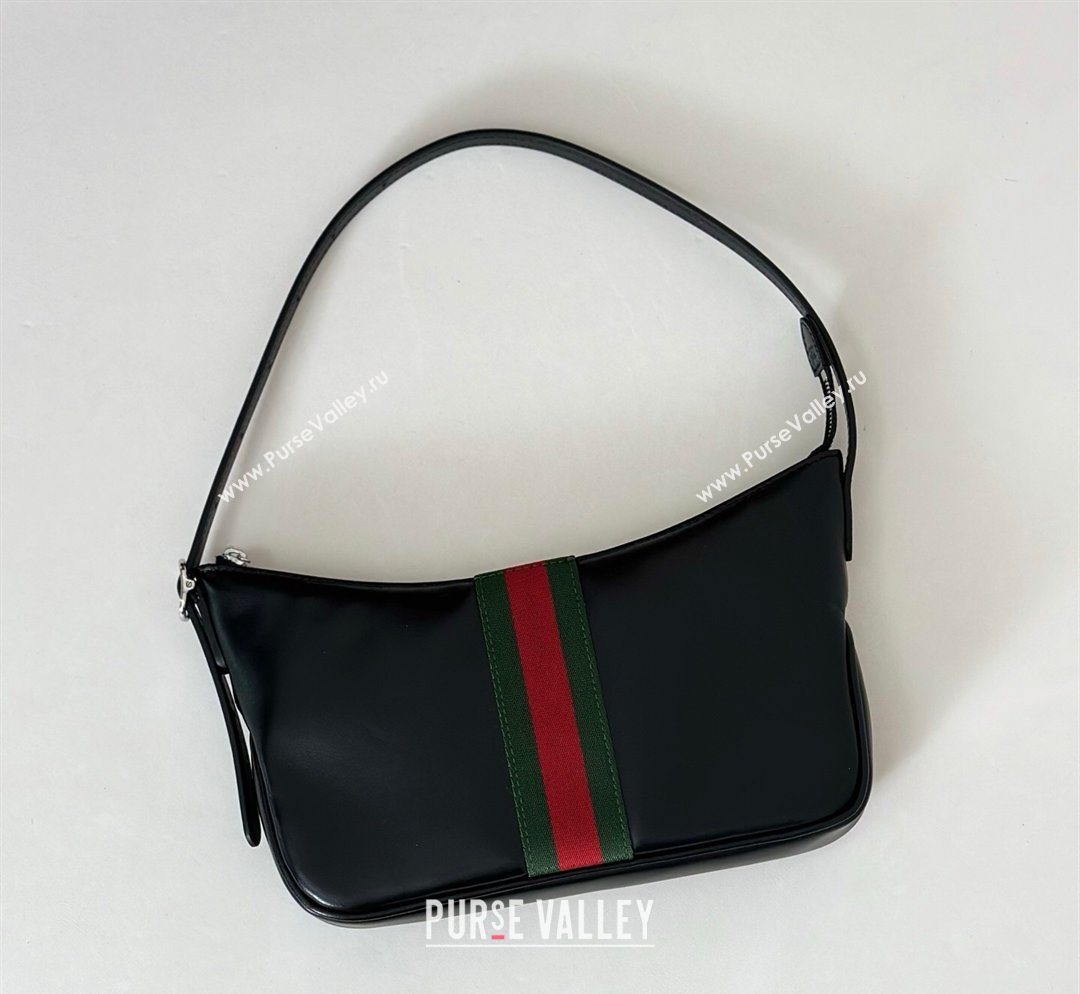 Gucci Lunetta Leather small crossbody bag with web Black 2026 863406 (DLH-260128022)