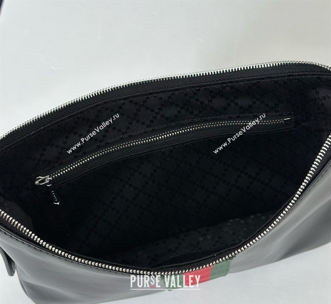 Gucci Lunetta Leather small crossbody bag with web Black 2026 863406 (DLH-260128022)