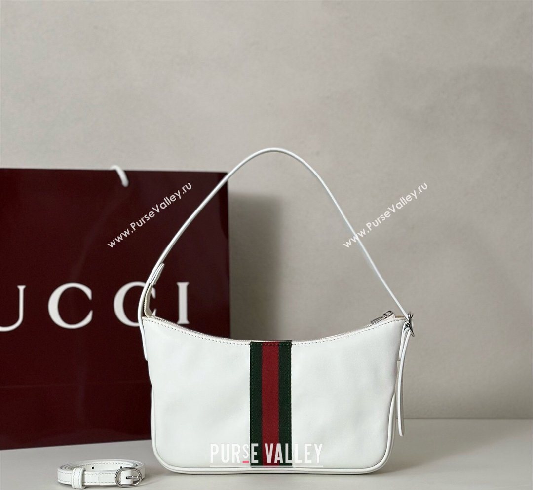 Gucci Lunetta Leather small crossbody bag with web White 2026 863406 (DLH-260128023)