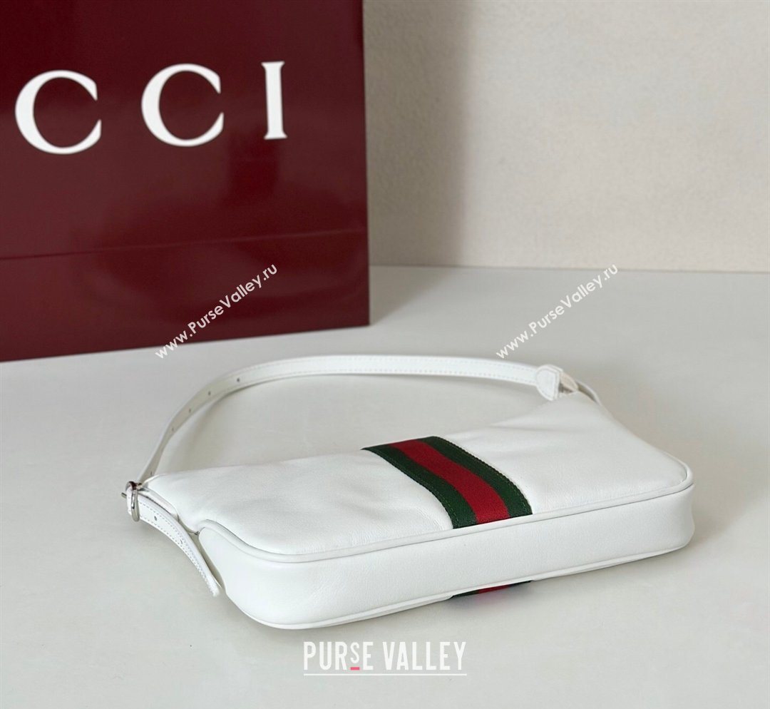 Gucci Lunetta Leather small crossbody bag with web White 2026 863406 (DLH-260128023)