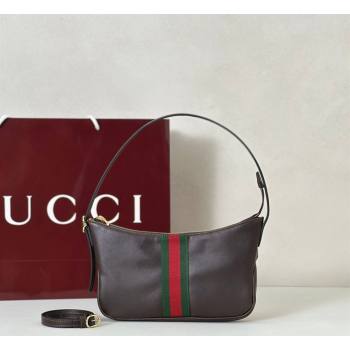 Gucci Lunetta Leather small crossbody bag with web Brown 2026 863406 (DLH-260128024)