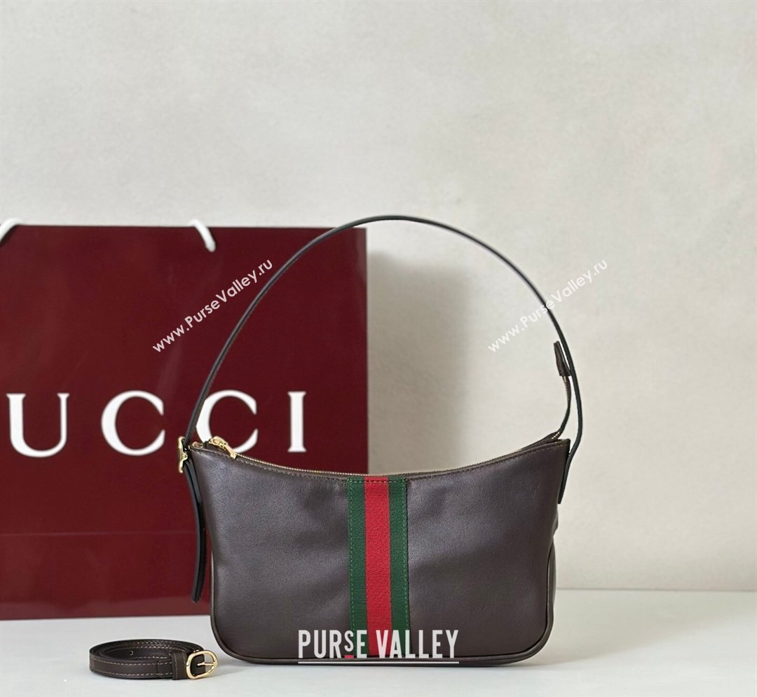 Gucci Lunetta Leather small crossbody bag with web Brown 2026 863406 (DLH-260128024)