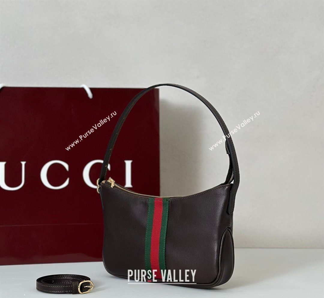 Gucci Lunetta Leather small crossbody bag with web Brown 2026 863406 (DLH-260128024)