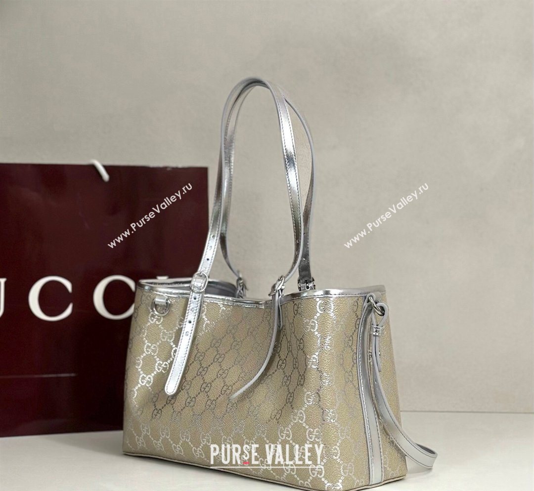 Gucci GG Canvas Emblem Medium Tote Bag Silver 815214 (DLH-260127072)