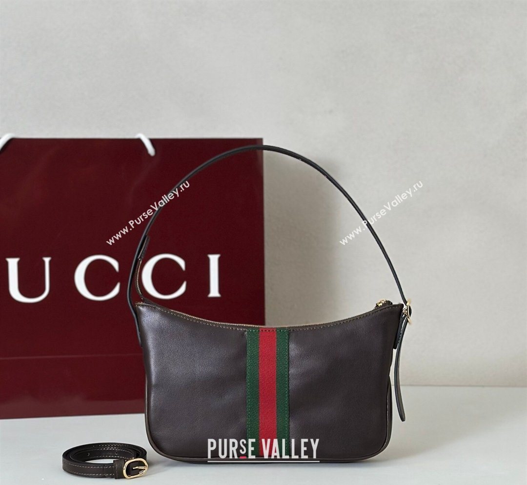 Gucci Lunetta Leather small crossbody bag with web Brown 2026 863406 (DLH-260128024)