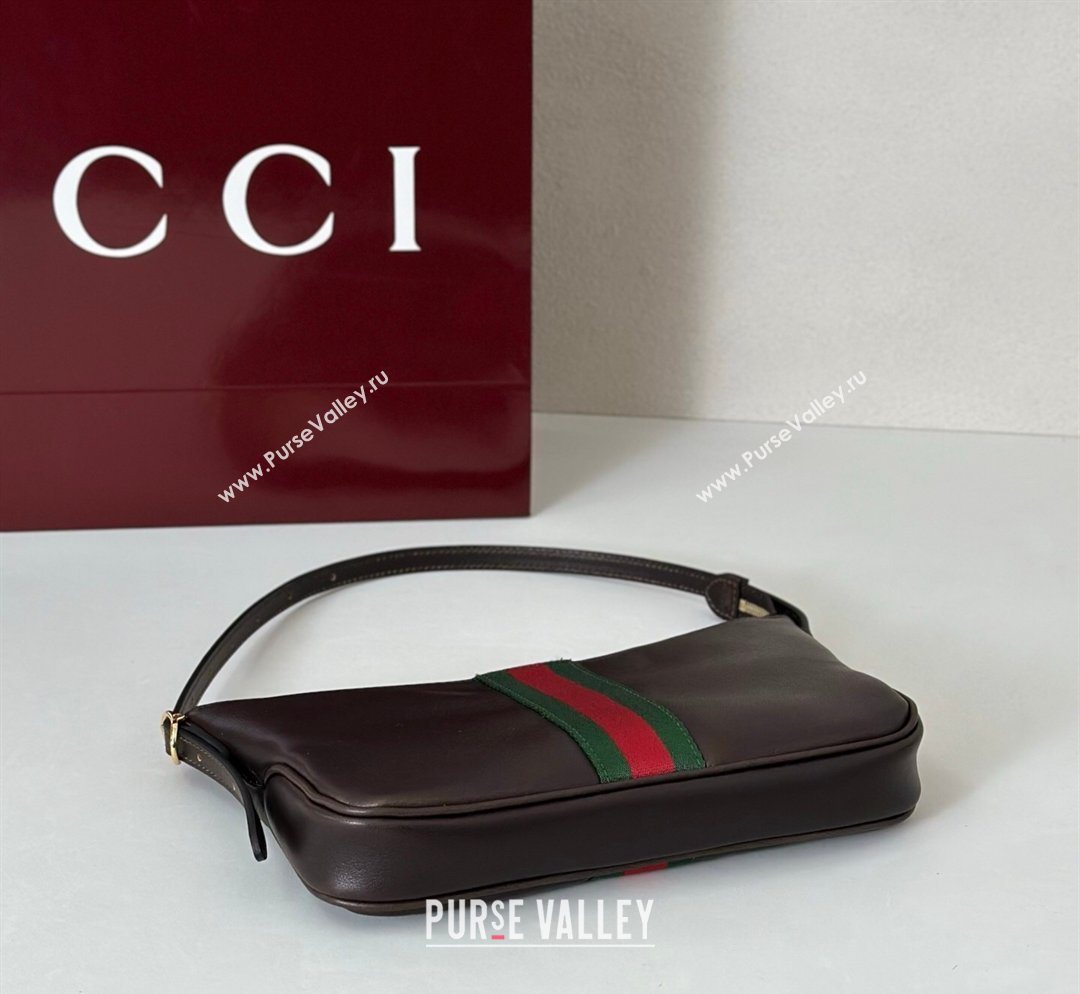 Gucci Lunetta Leather small crossbody bag with web Brown 2026 863406 (DLH-260128024)