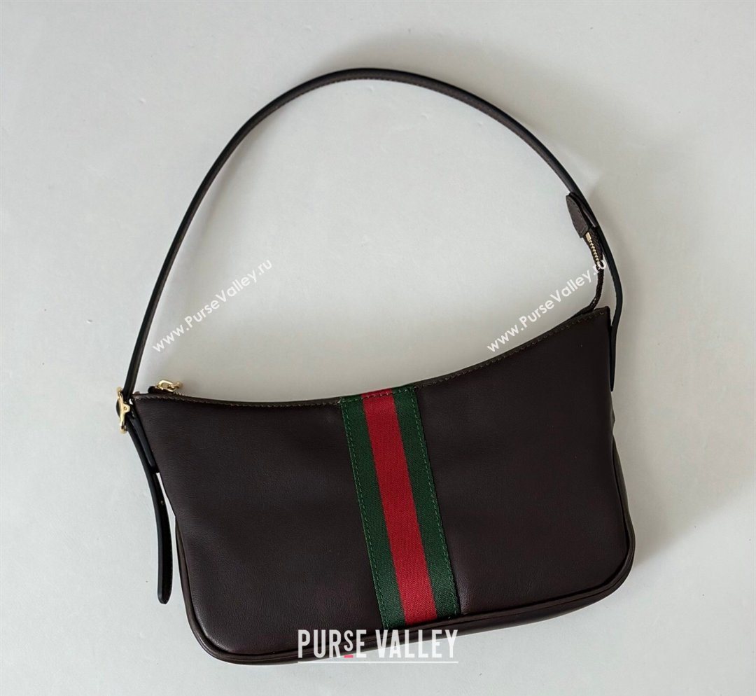 Gucci Lunetta Leather small crossbody bag with web Brown 2026 863406 (DLH-260128024)