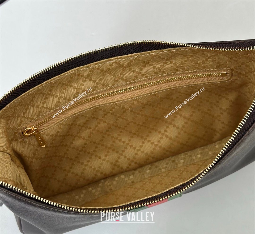 Gucci Lunetta Leather small crossbody bag with web Brown 2026 863406 (DLH-260128024)