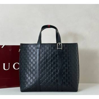 Gucci Mens GG Leather Emblem large tote bag Black 2026 850218 (DLH-260128029)