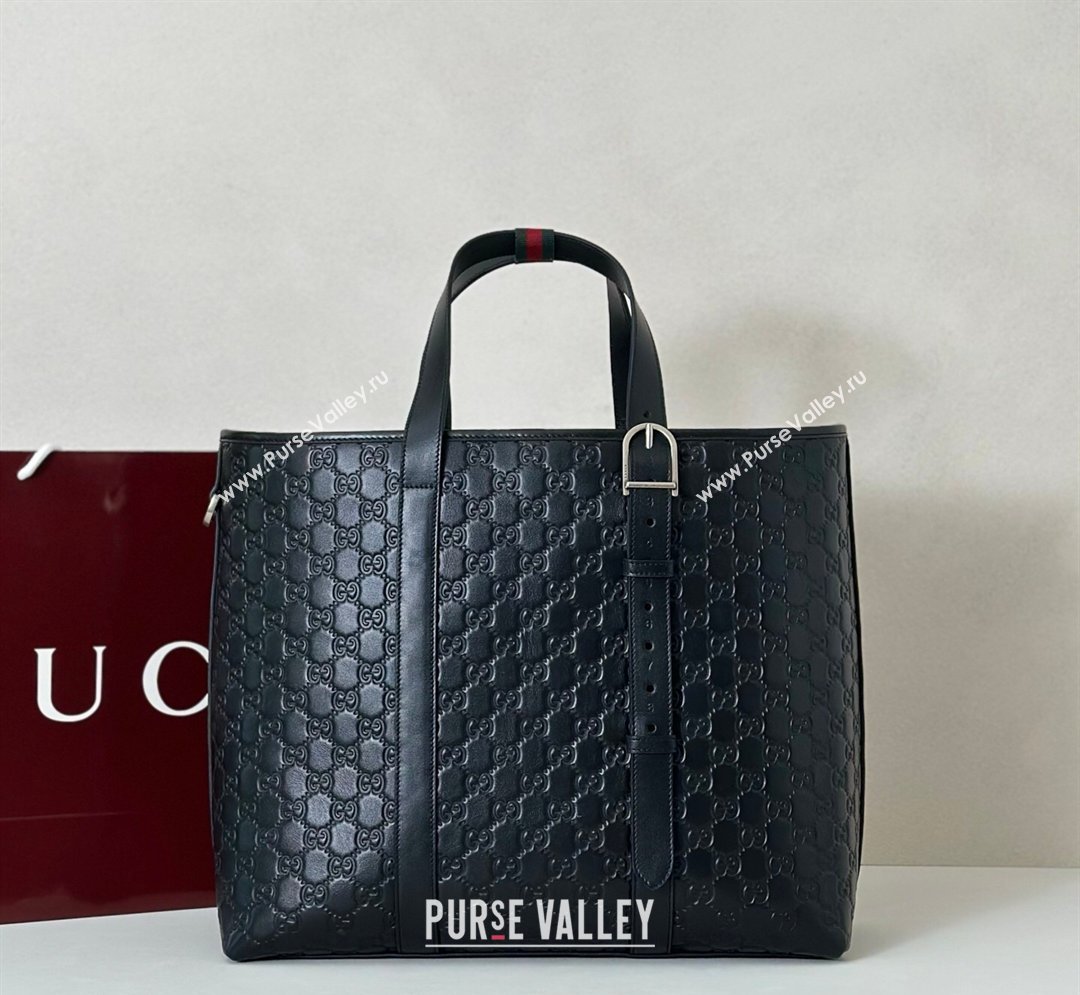Gucci Mens GG Leather Emblem large tote bag Black 2026 850218 (DLH-260128029)