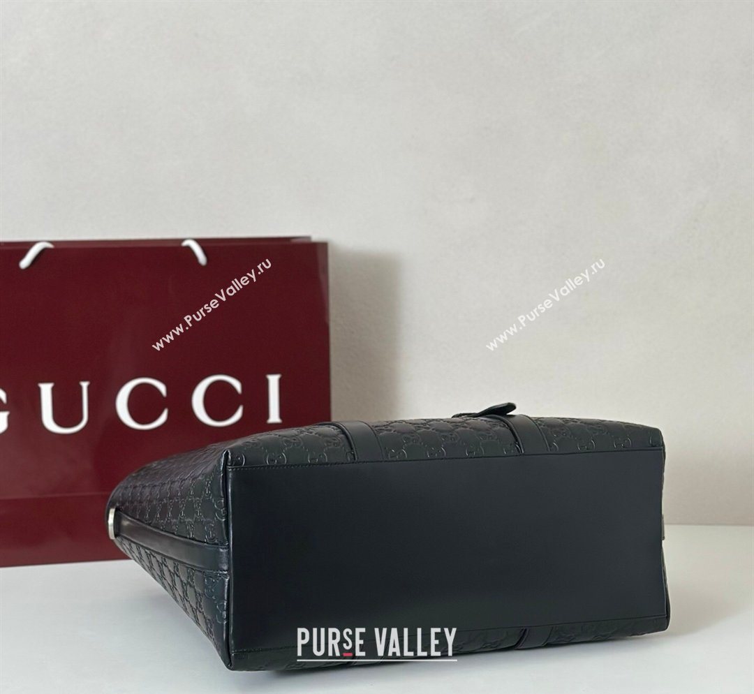 Gucci Mens GG Leather Emblem large tote bag Black 2026 850218 (DLH-260128029)