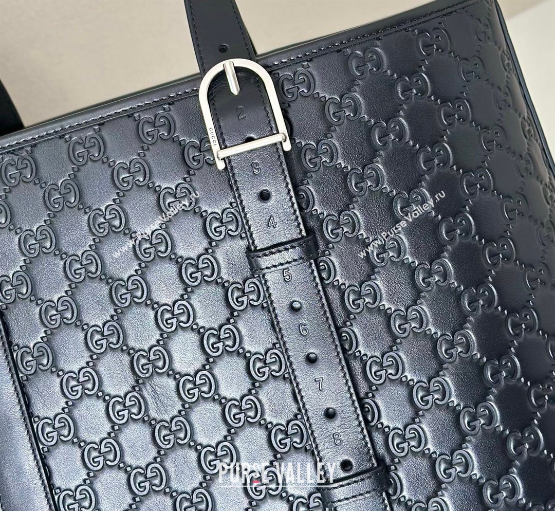 Gucci Mens GG Leather Emblem large tote bag Black 2026 850218 (DLH-260128029)