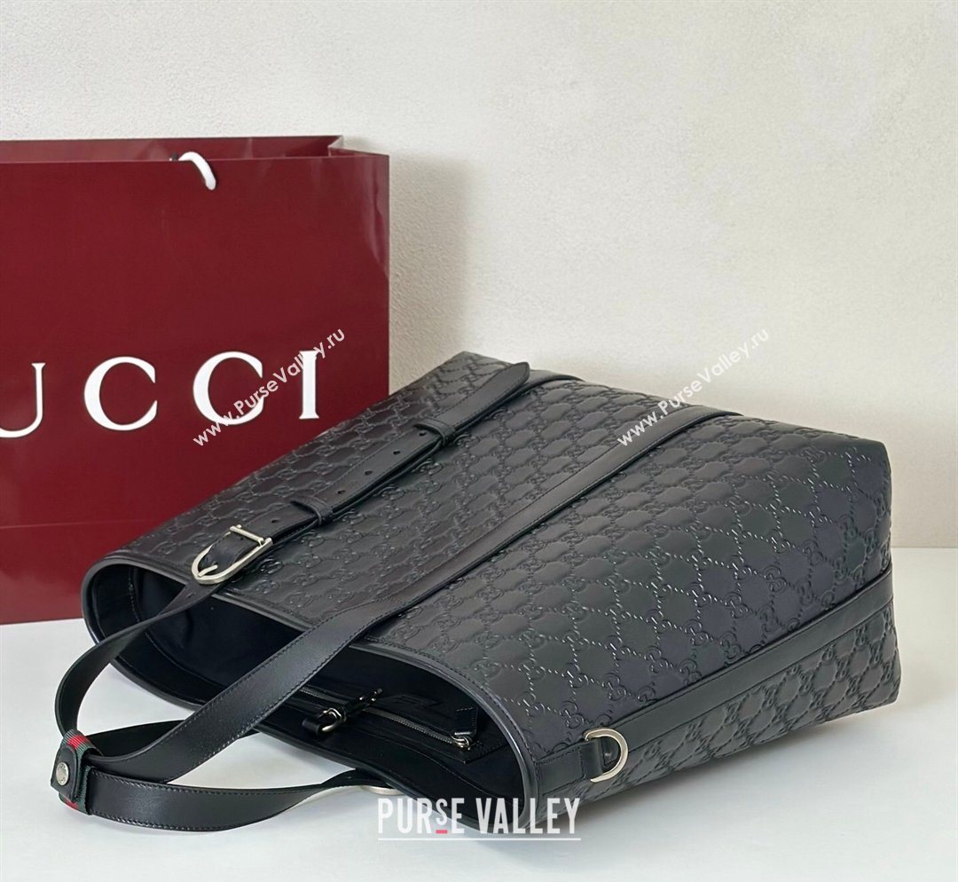 Gucci Mens GG Leather Emblem large tote bag Black 2026 850218 (DLH-260128029)